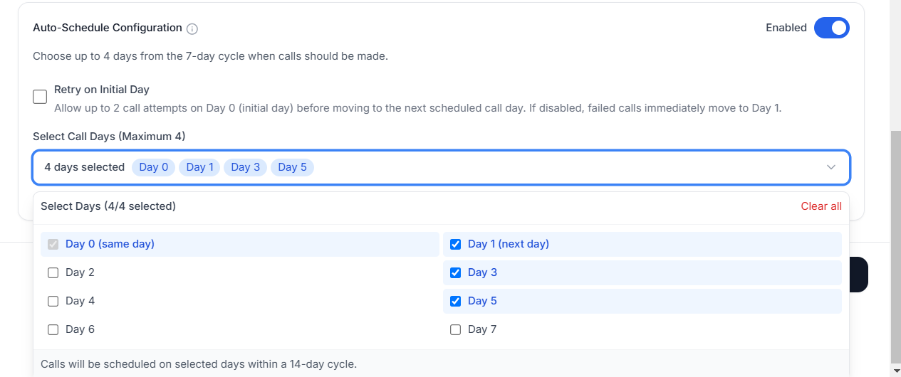 Auto schedule dropdown