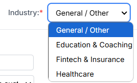 Industry dropdown