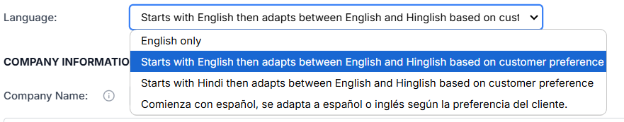Language dropdown