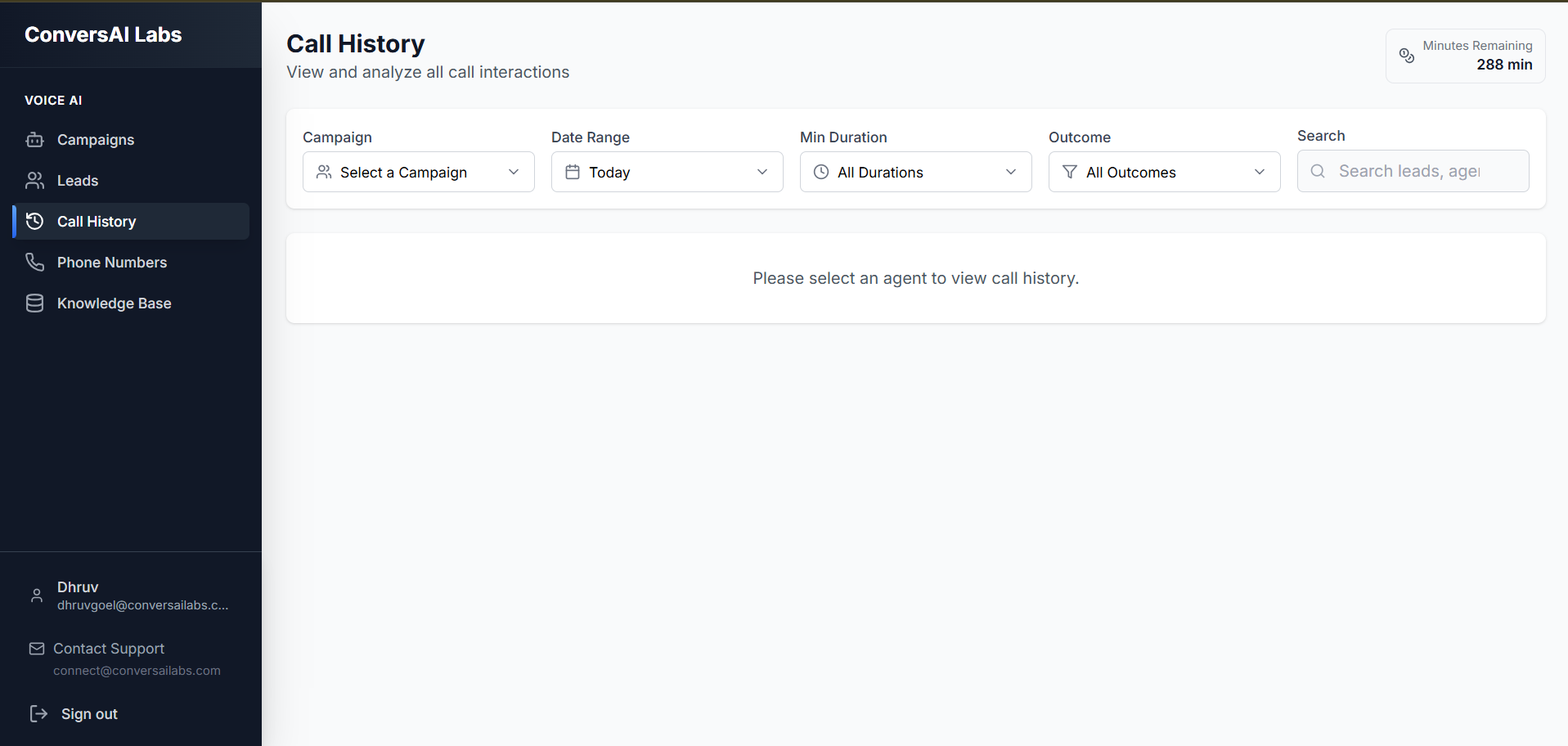 Call History Main Page