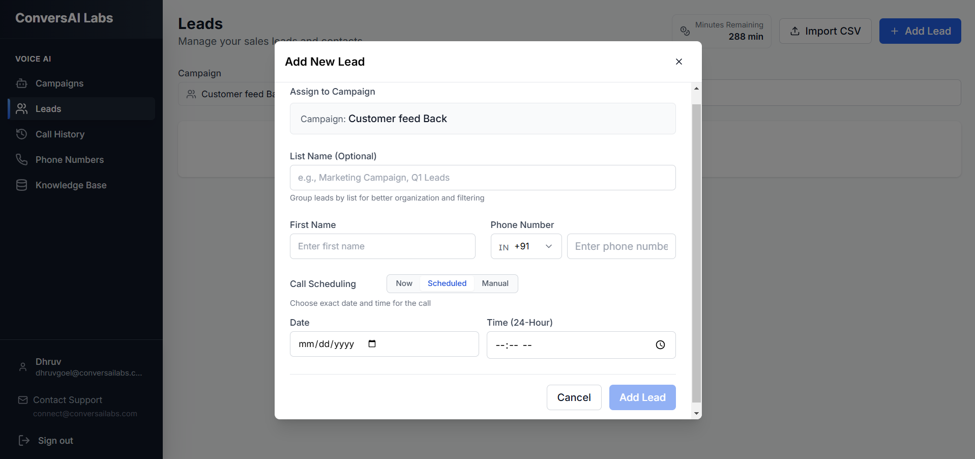 Empty Add Lead Form