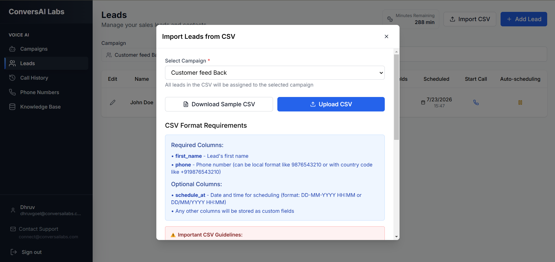 Import CSV Window