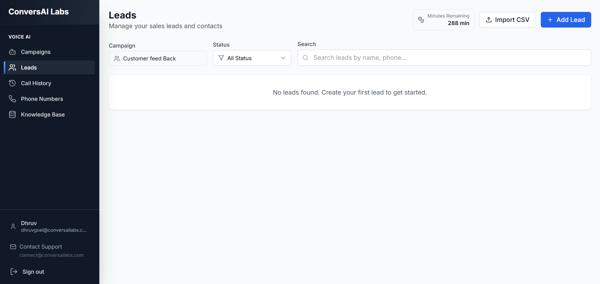 Leads Main Page
