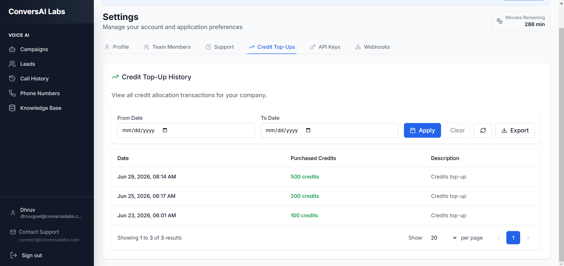 Credit Top Up Page