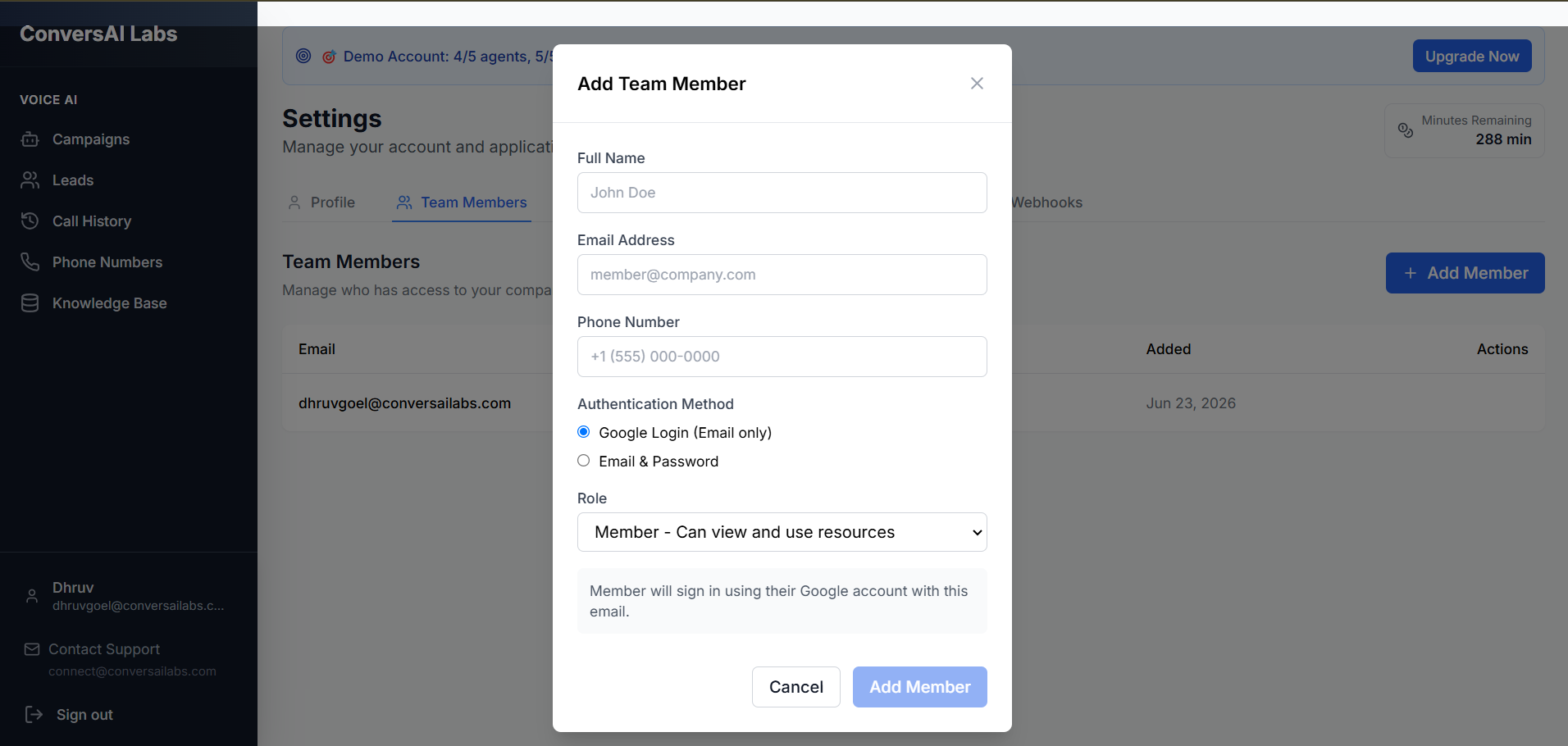 Empty Team Member Form