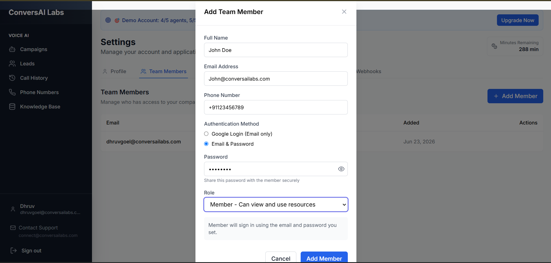 Filled Team Member Form